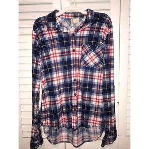 red, white, and blue flannel